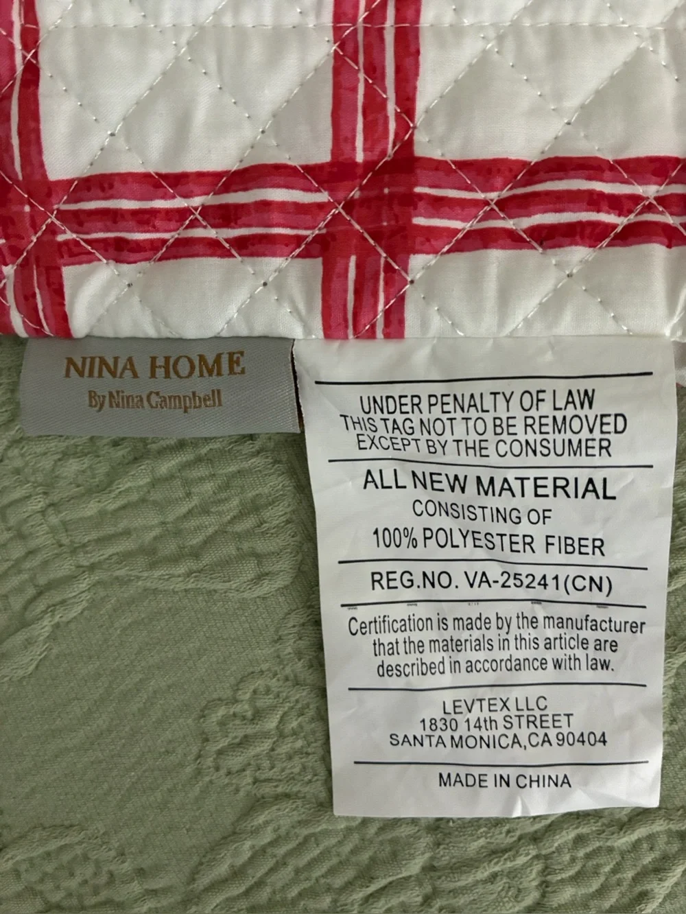 Nina Campbell European Pillow Shams Red & White Windowpane Cotton (2) 29” NWOT